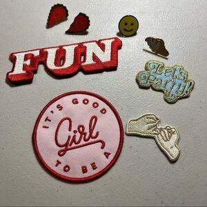 COPY - Lot of 8 Enamel Pins and Patches (4 pins) (4 patches) Party Girl Heart S…